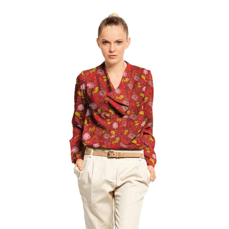 Tissu viscose Fleurs motif cachemire – carmin/rouge feu,  image number 5