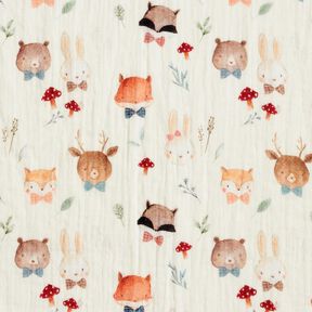 Tissu double gaze de coton Têtes d'animaux de la forêt Impression numérique – écru, 