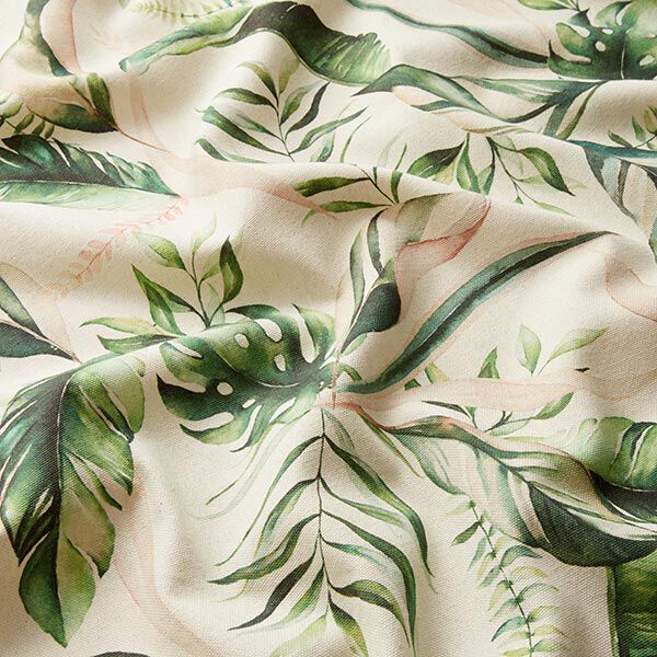 Tissu de décoration Semi-panama feuilles – vert/nature,  image number 2