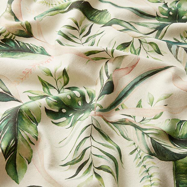 Tissu de décoration Semi-panama feuilles – vert/nature, image number 2
