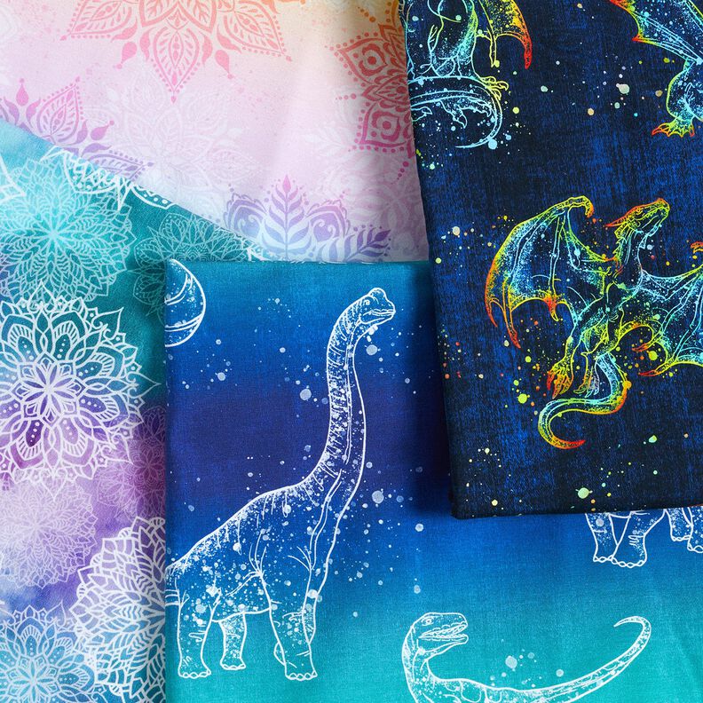 Jersey coton Dragon arc-en-ciel aspect denim | Glitzerpüppi – bleu noir/indigo,  image number 8