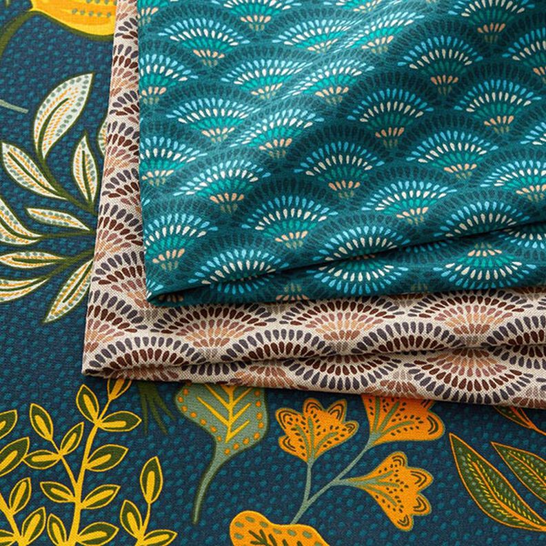 Tissu de décoration Semi-panama art de la feuille – bleu océan,  image number 5