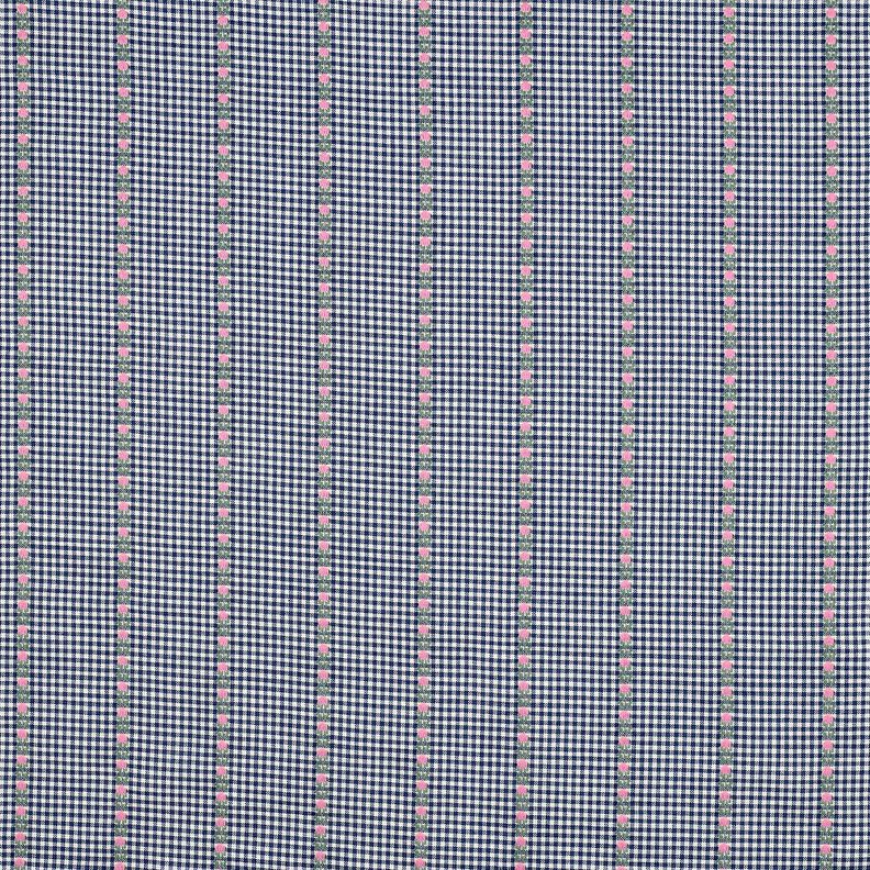 Tissu en coton Jacquard Carreaux et fleurs – bleu océan/blanc,  image number 1