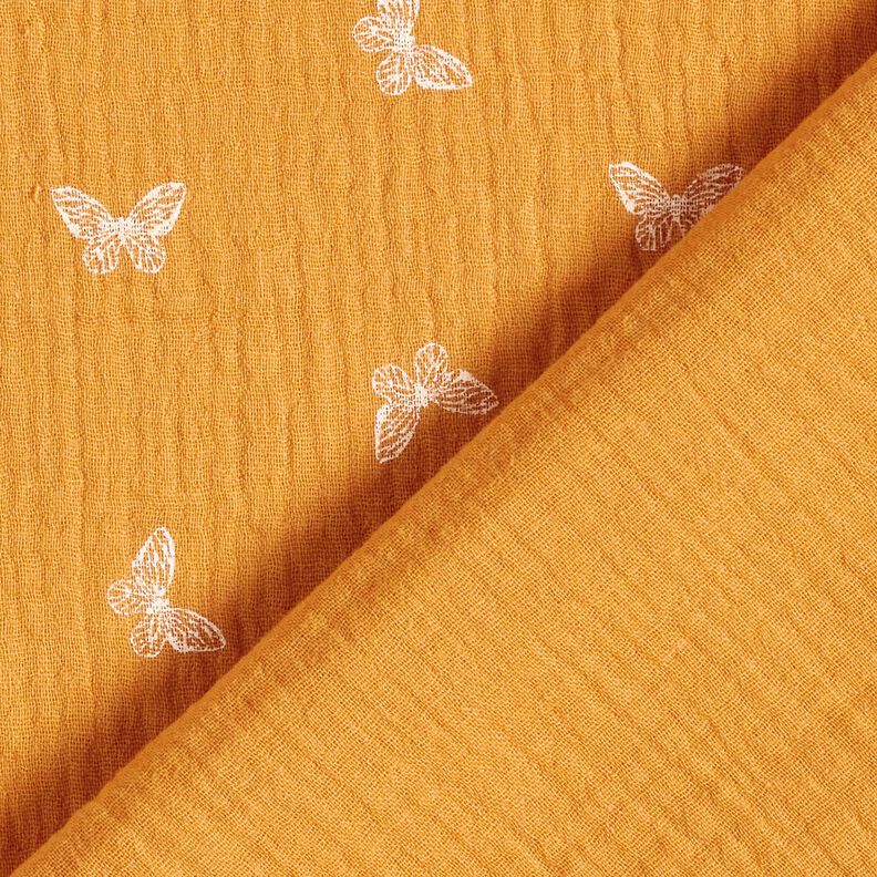 Tissu double gaze de coton Papillons délicats – jaune curry, image number 4