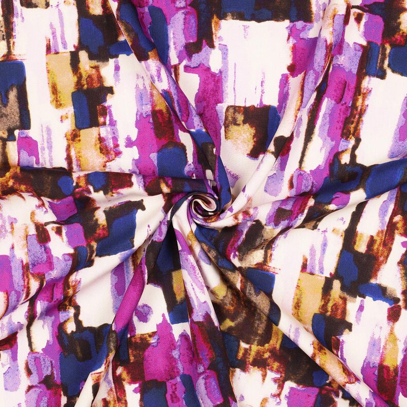 Tissu viscose Impression numérique coups de pinceau abstraits – raisin/indigo,  image number 3
