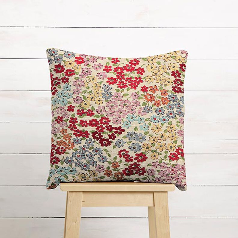 Tissu de décoration Gobelin Splendeur des fleurs – beige clair/rouge,  image number 7