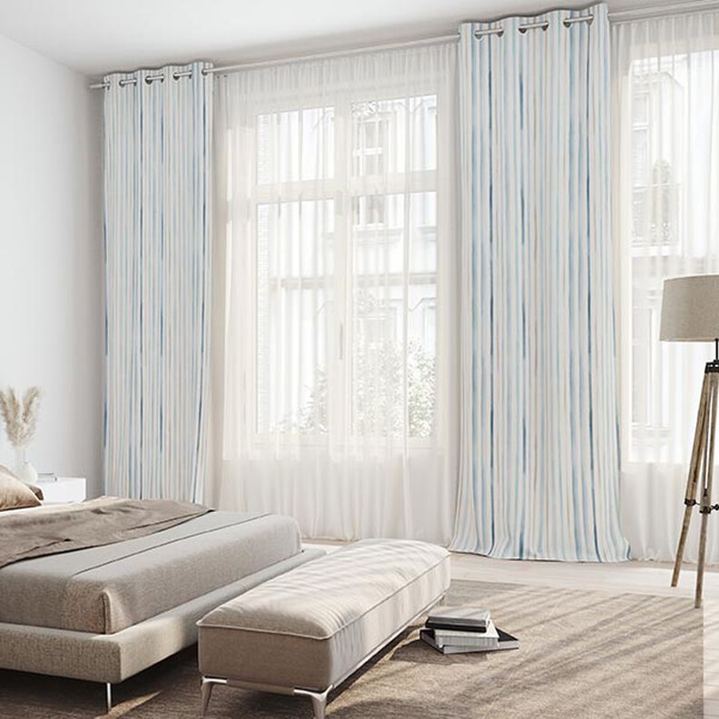 Tissu de décoration semi-panama rayures – blanc/bleu,  image number 4