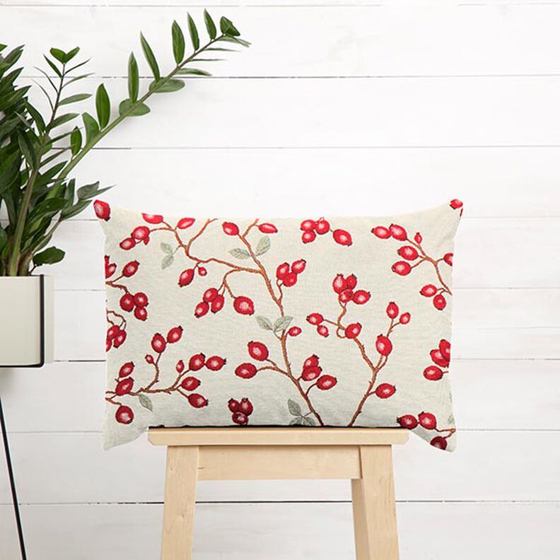 Tissu de décoration Gobelin Églantier – beige clair/rouge, image number 6