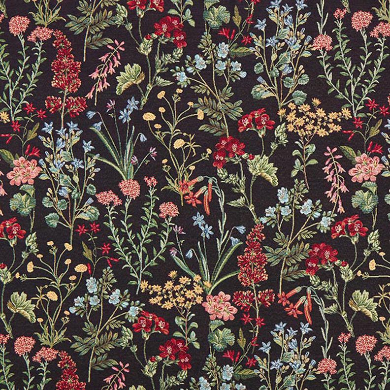 Tissu de décoration Gobelin prairie fleurie – noir,  image number 1
