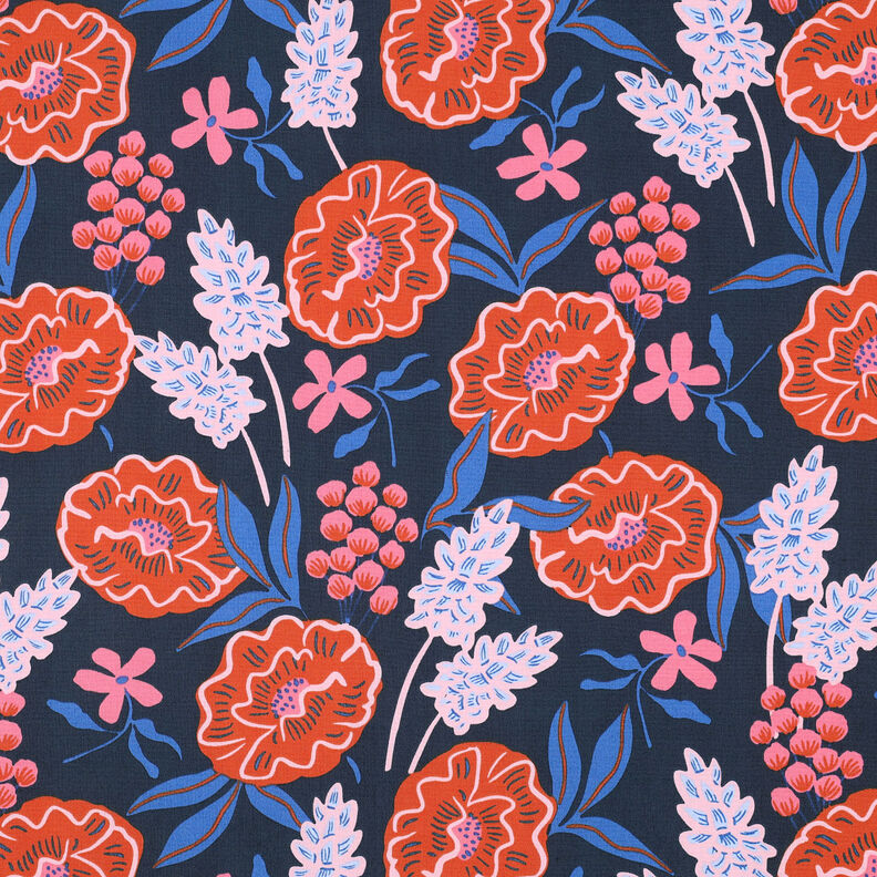 Popeline coton Fresh Flowers | Nerida Hansen – bleu nuit,  image number 1
