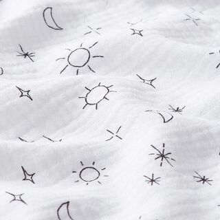 GOTS Tissu double gaze de coton Soleil, lune et étoiles | Tula – blanc, 