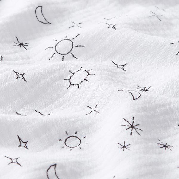 GOTS Tissu double gaze de coton Soleil, lune et étoiles | Tula – blanc,  image number 2