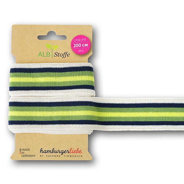 Rubans jacquard Bio Stripe Me College [ 200 cm | 3,5 cm ] | Albstoffe – écru/vert pomme,  image number 1