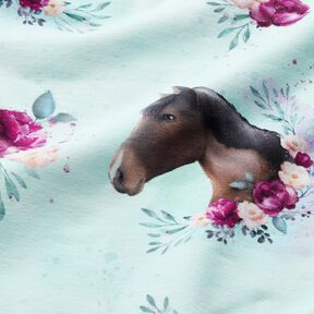 Jersey coton Cheval en fleurs | Glitzerpüppi – bleu glacier/violet pastel, 