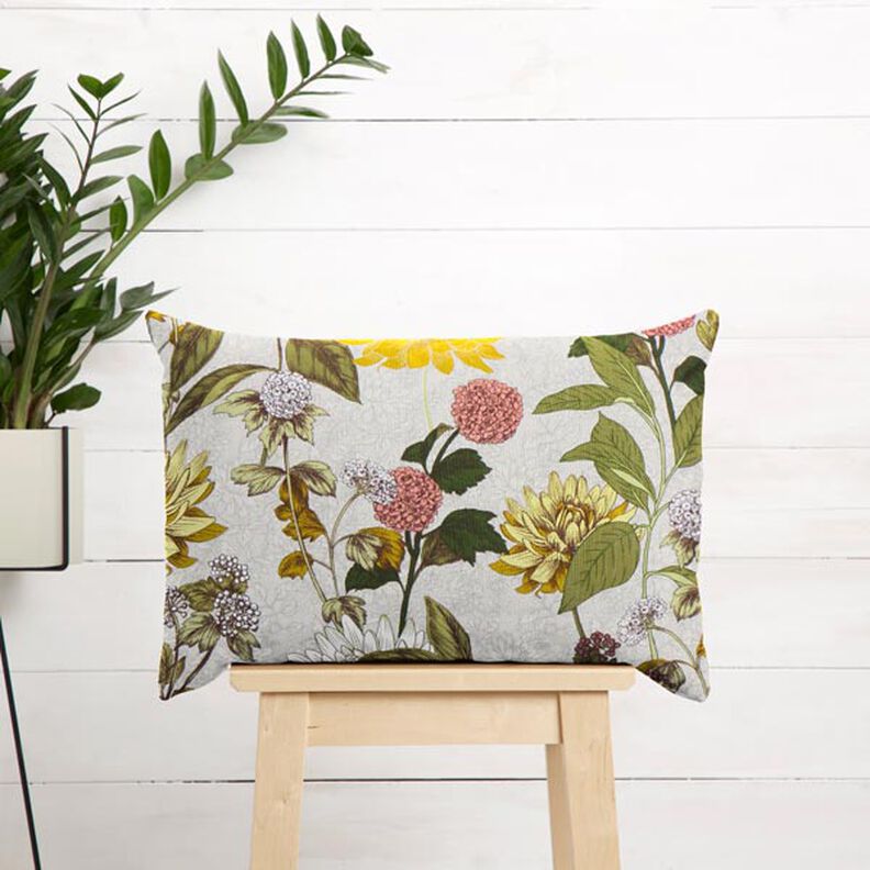 Tissu de décoration panama imprimé floral – gris brume,  image number 7