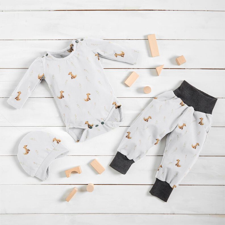 GOTS Jersey coton Renard dans la prairie Impression numérique – ivoire,  image number 6