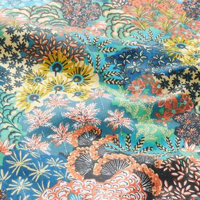 Coton enduit Blumenmeer – bleu océan/terre cuite, 