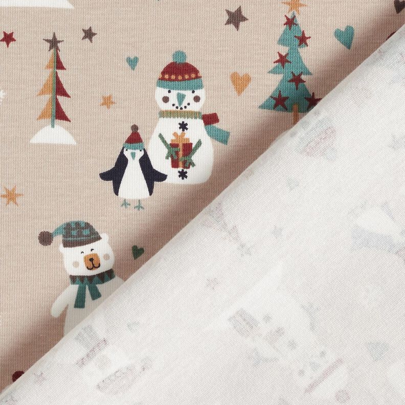 Jersey coton Pingouin, ours polaire et bonhomme de neige – amande,  image number 4