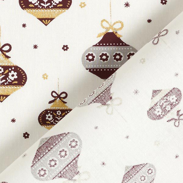 Tissu en coton Popeline Boules de Noël pointues – blanc/or, image number 4