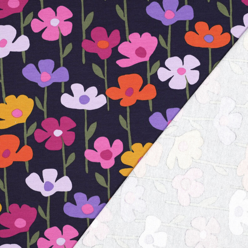 French Terry Sweat d’été Fleurs colorées | Poppy Fabrics – bleu marine,  image number 4