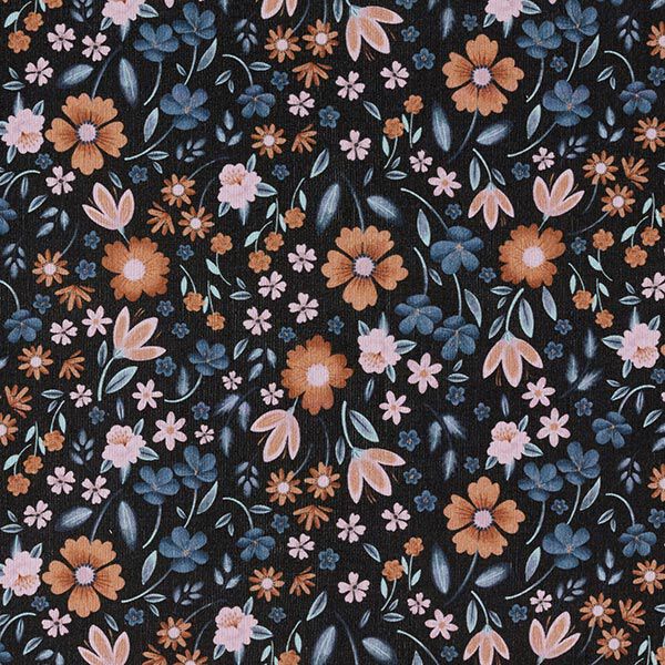 Velours milleraies Prairie fleurie romantique Impression numérique – noir, image number 1