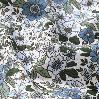 Popeline coton Mer de fleurs – écru/bleu jean, 