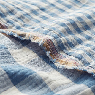 Tissu double gaze de coton gros et petits carreaux Double face – écru/bleu jean, 
