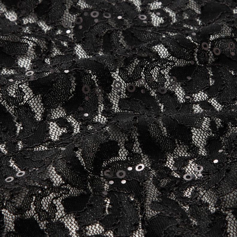 Dentelle avec fleurs pailletées – noir,  image number 2