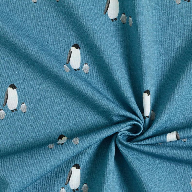 GOTS French Terry Sweat d’été Famille de pingouins Impression numérique – bleu jean,  image number 3
