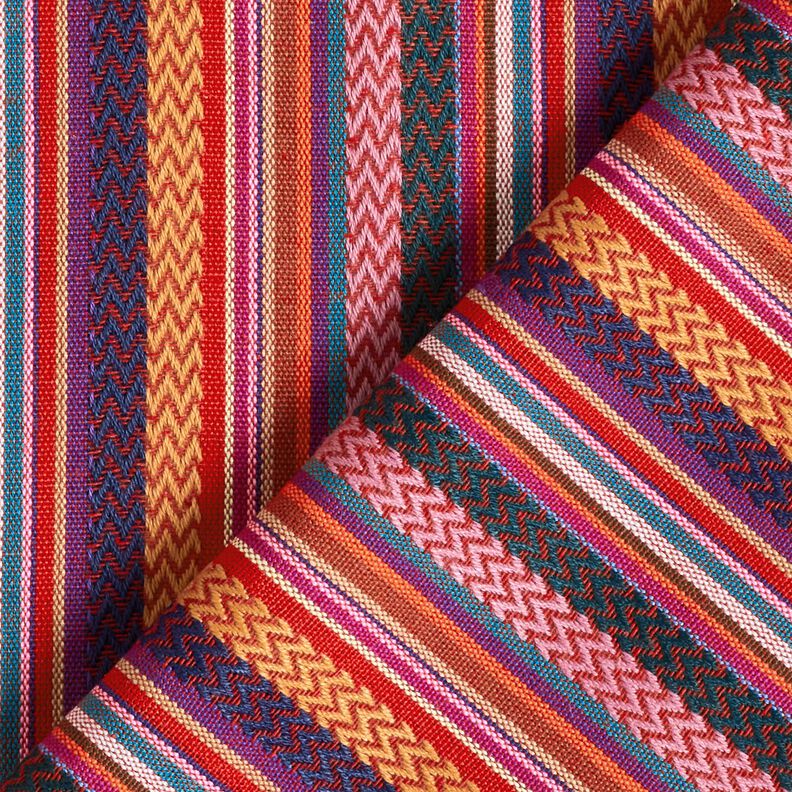 Tissu de décoration Jacquard Rayures chevrons – carmin/vert, image number 4