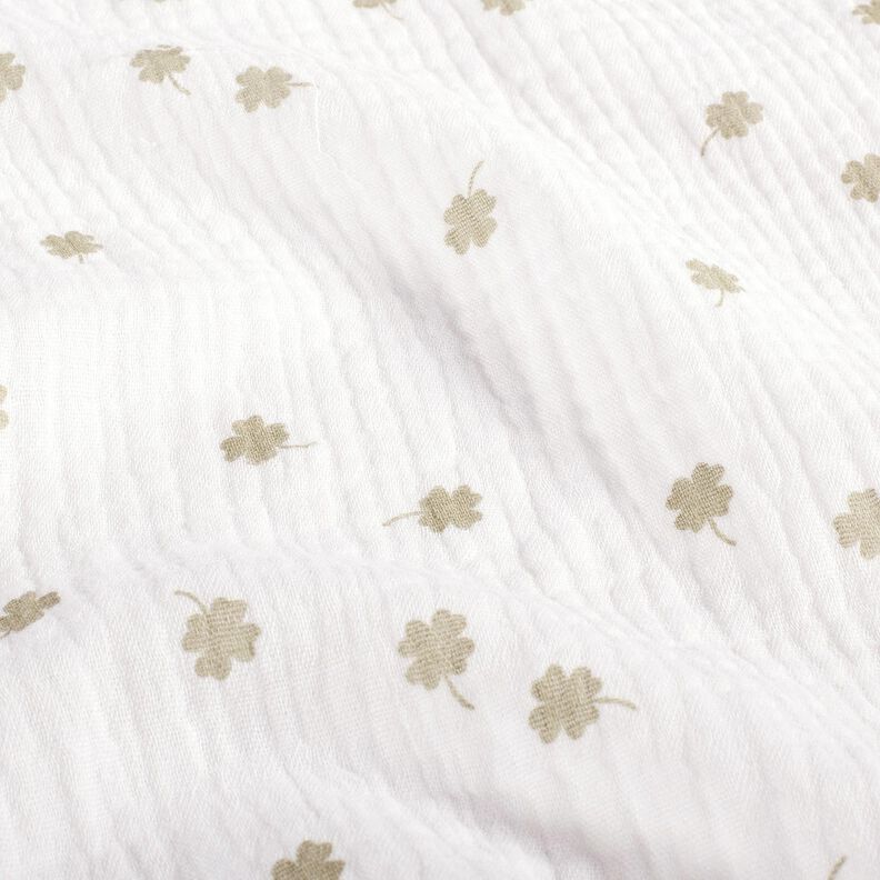 Tissu double gaze de coton Trèfle à 4 feuilles – écru/pistache,  image number 2