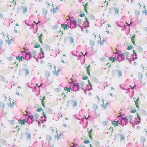 Tissu double gaze de coton Fleurs aquarelle Impression numérique | by Poppy blanc/pourpre, 