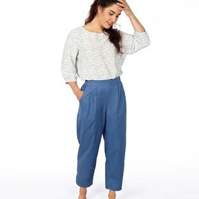 Pantalon coupe œuf avec plis à la ceinture élastique FRAU GUSTA | Patron prêt à découper | XS-XXL, 