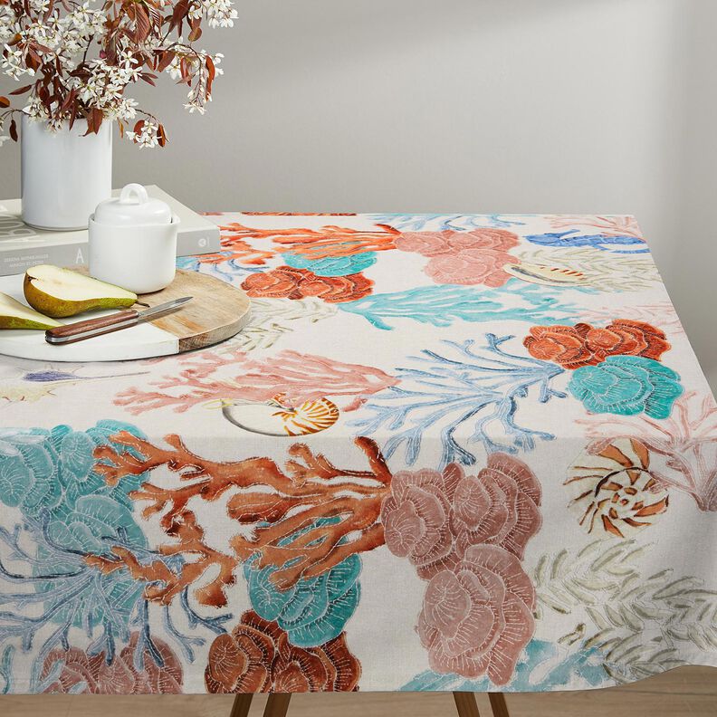 Tissu de décoration Semi-panama coraux colorés – taupe clair/bleu aqua, image number 8