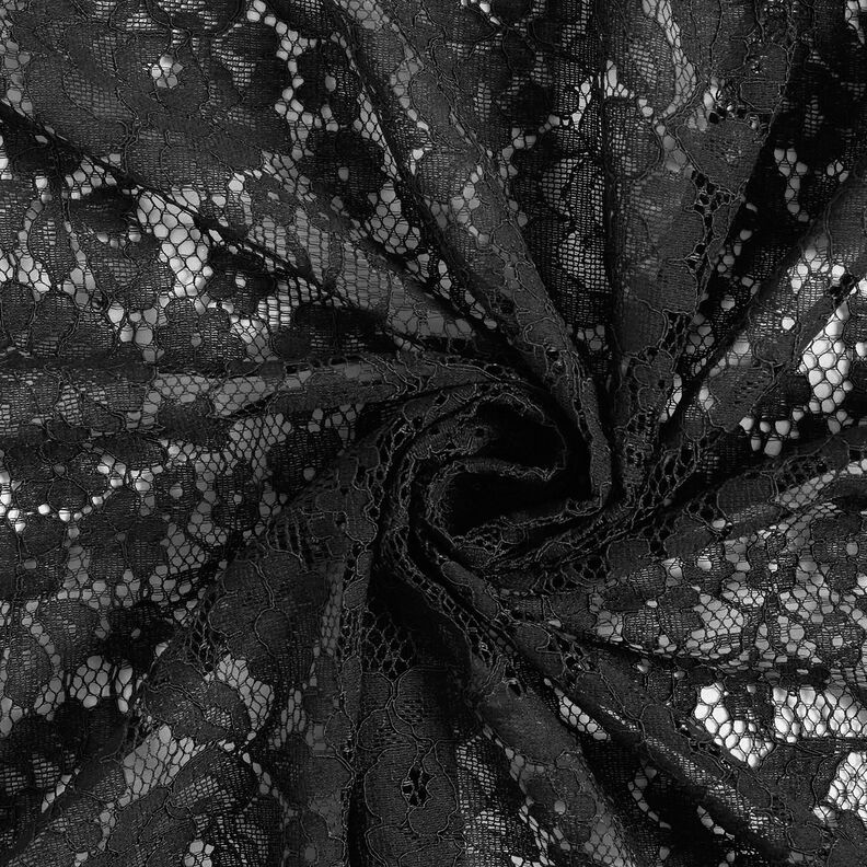 Tissu fin en dentelle Motif floral – noir,  image number 4