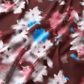 Jersey coton Imprimé numérique fleurs délavées – merlot/bleu, 