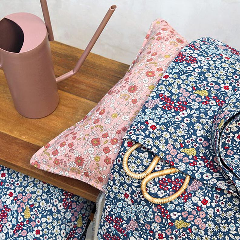 Tissu de décoration Semi-panama Petites fleurs – bleu marine,  image number 7