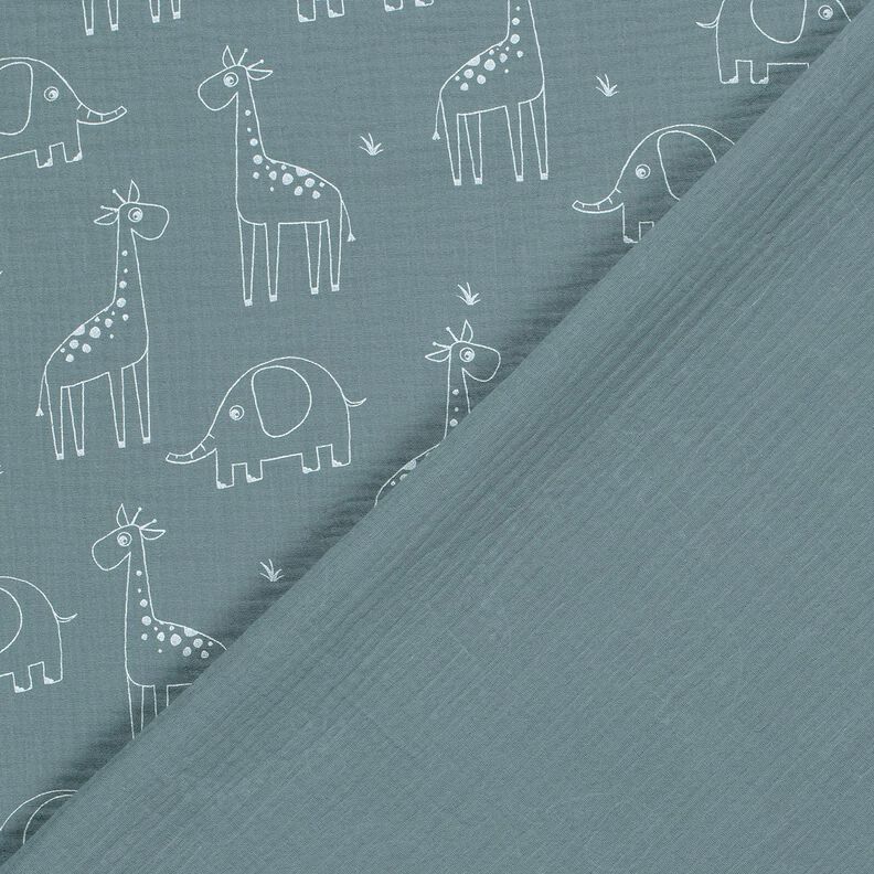 Tissu double gaze de coton Grands éléphants et girafes – bleu pigeon,  image number 4