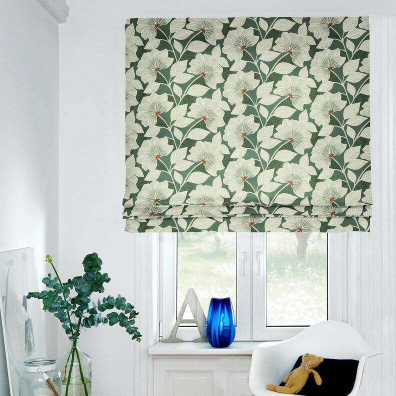 Tissu de décoration Semi-panama Grandes fleurs – vert,  image number 6