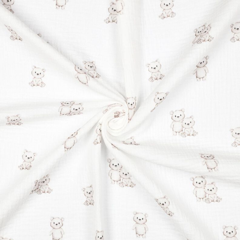 GOTS Tissu double gaze de coton ours amicaux Impression numérique | Poppy Fabrics – ivoire/taupe,  image number 3