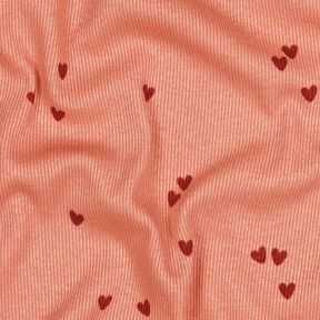 Jersey côtelé Cœurs éparpillés | Poppy Fabrics – saumon/rouge foncé, 