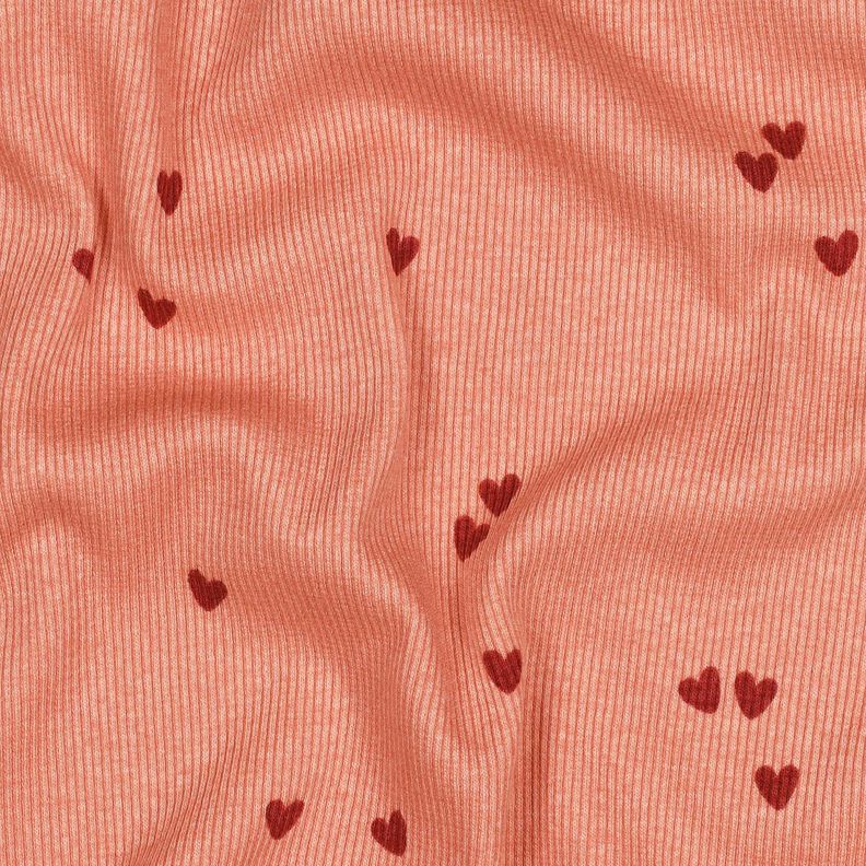 Jersey côtelé Cœurs éparpillés | Poppy Fabrics – saumon/rouge foncé,  image number 2