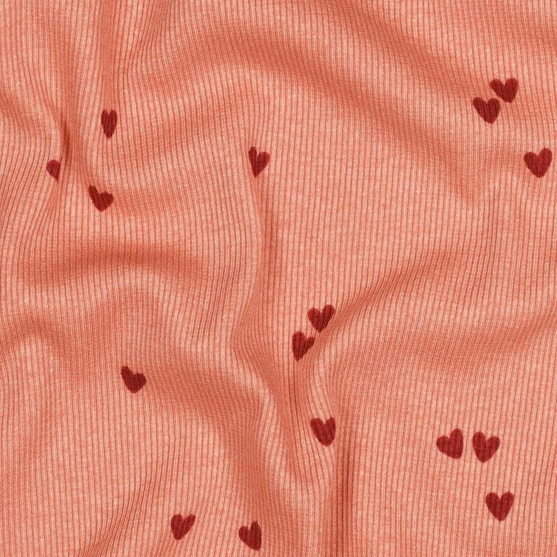 Jersey côtelé Cœurs éparpillés | Poppy Fabrics – saumon/rouge foncé, image number 2