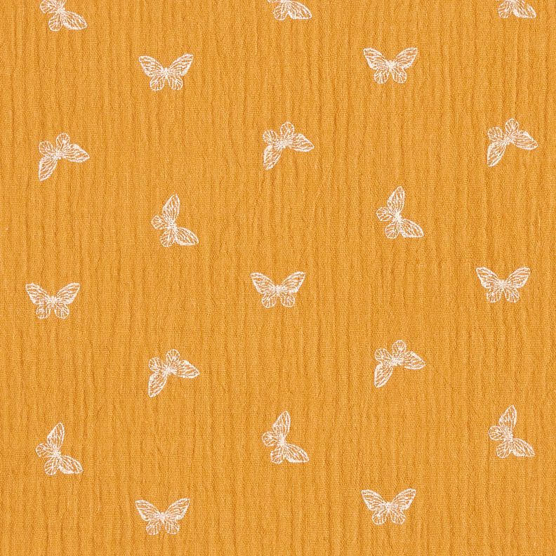 Tissu double gaze de coton Papillons délicats – jaune curry, image number 1