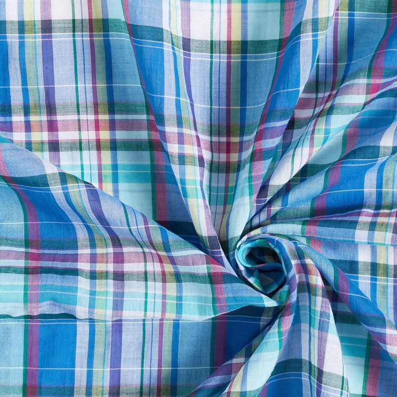 Coton mélangé léger Carreaux multicolores – bleu,  image number 3