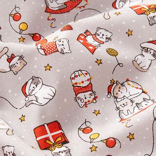 Tissu en coton Cretonne Chat de Noël – argent/rouge, 