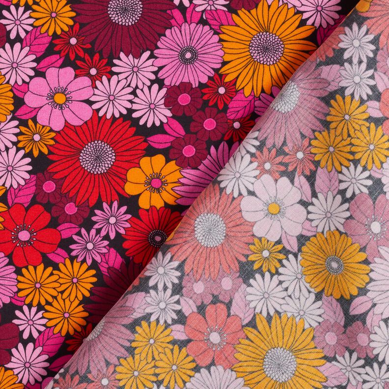 Tissu viscose Fleurs d’été – rouge feu/noir,  image number 4