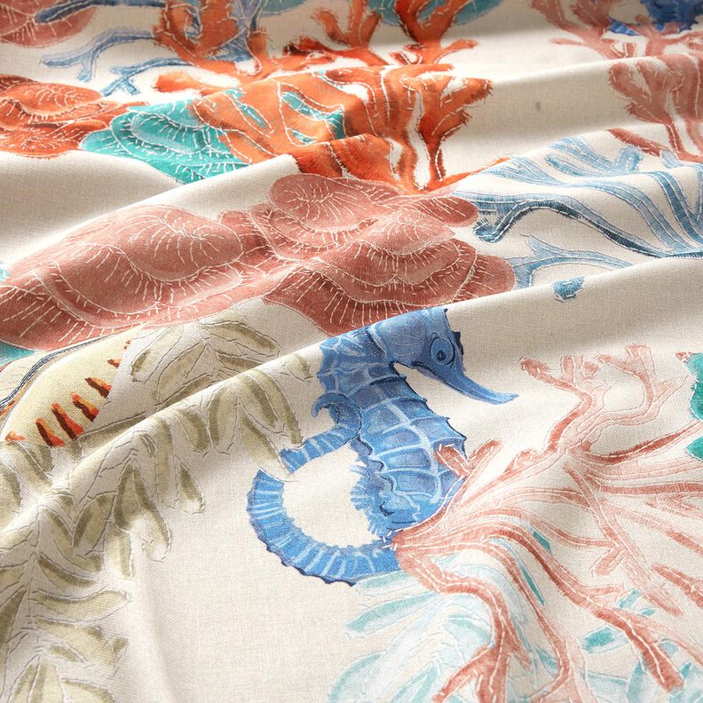 Tissu de décoration Semi-panama coraux colorés – taupe clair/bleu aqua,  image number 2