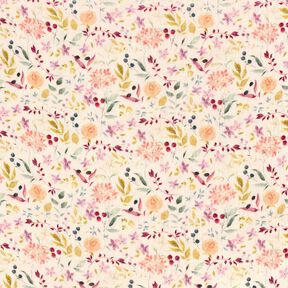 Tissu double gaze de coton Prairie fleurie aquarelle Impression numérique – crème, 