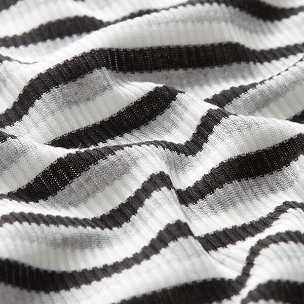 Maille côtelée rayures horizontales – blanc/noir,  image number 2